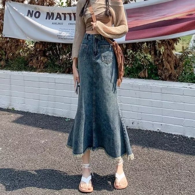 フレアパンツ 裾広がりヴィンテージロングスカート