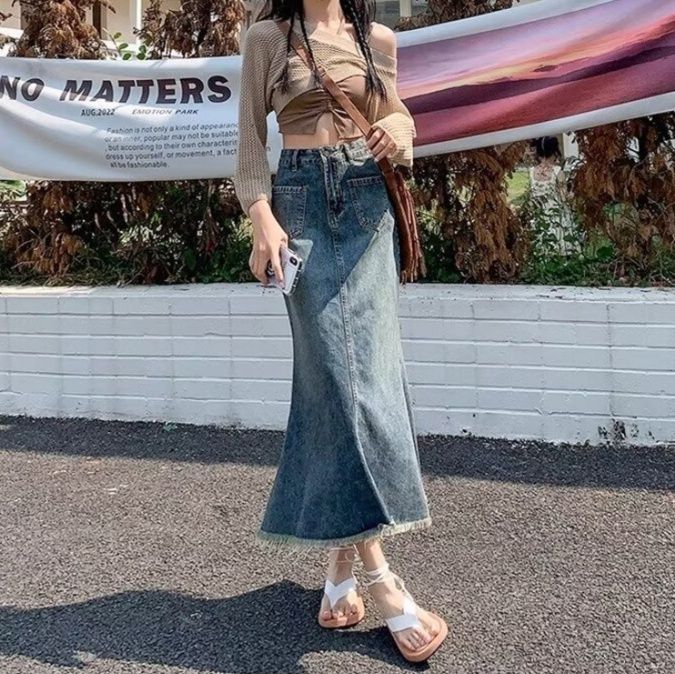 フレアパンツ 裾広がりヴィンテージロングスカート