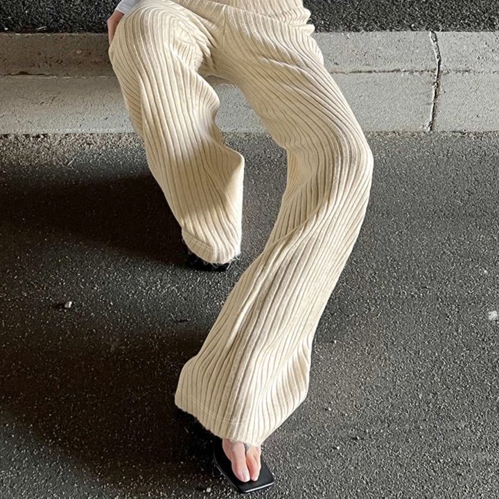 フレアパンツ 縦リブ編み優美フレアパンツ