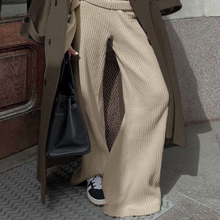フレアパンツ 上質リブ編みフレアパンツ