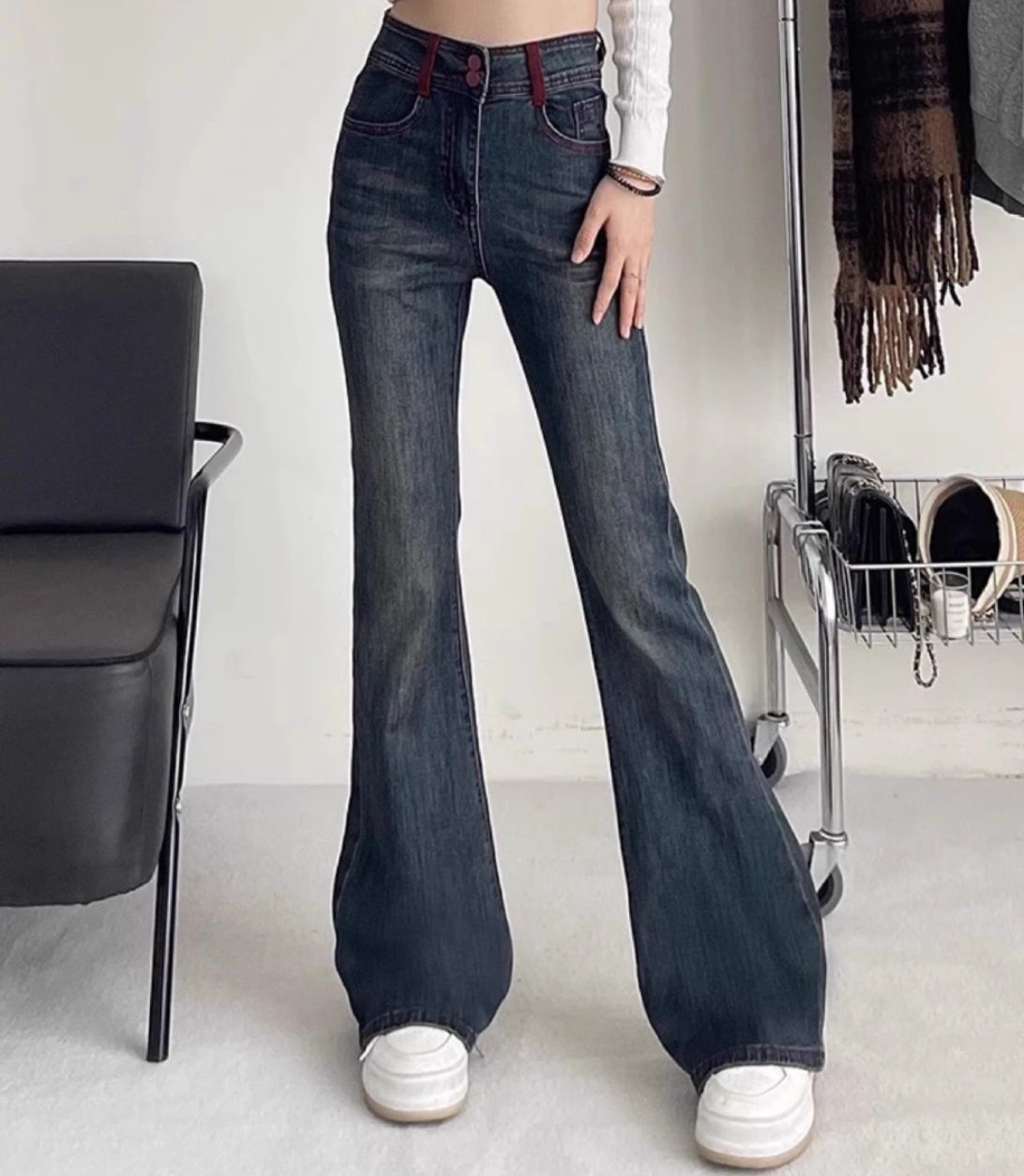 フレアパンツ 美脚強調ハイウエストフレアパンツ