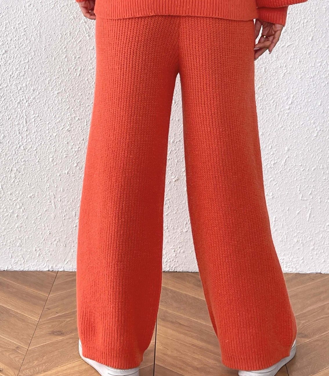 フレアパンツ 贅沢な編み目のフレアリブパンツ