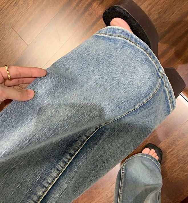 フレアパンツ ヴィンテージ風ワイドフレア美脚デニムパンツ