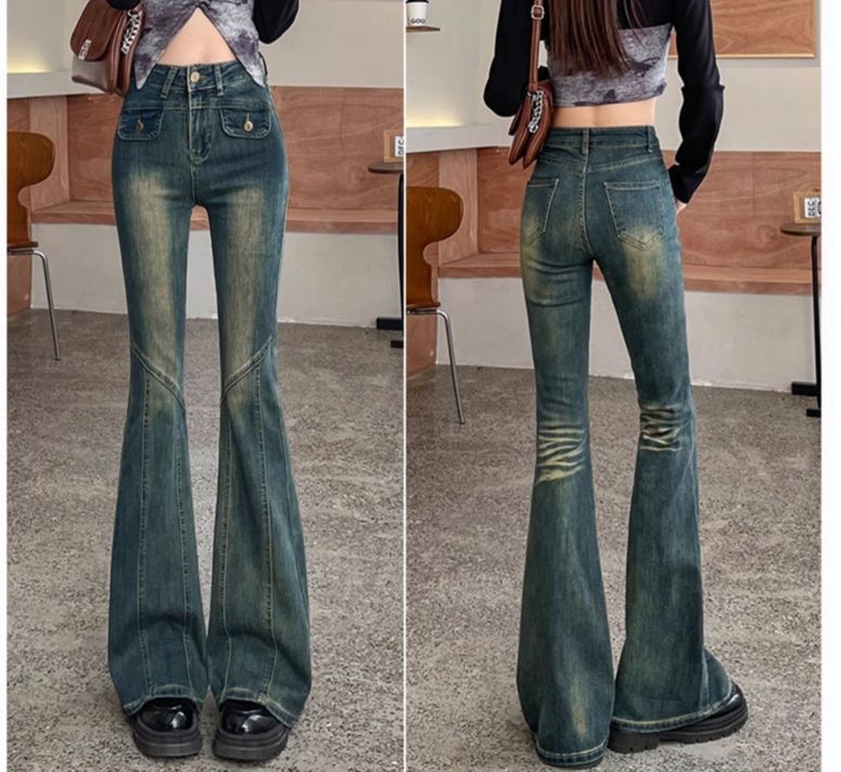 フレアパンツ 美脚効果抜群ハイウエストフレアデニムパンツ