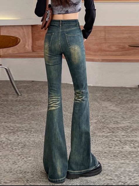 フレアパンツ 美脚効果抜群ハイウエストフレアデニムパンツ
