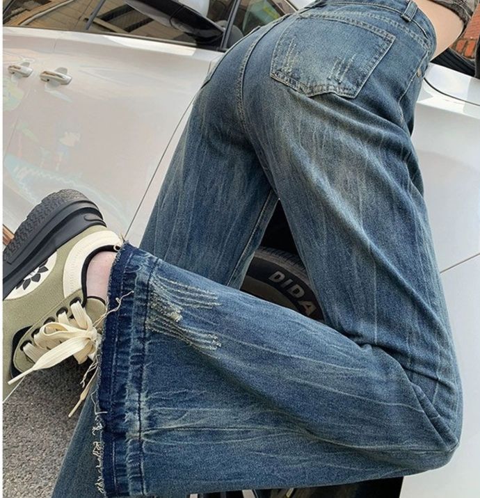 フレアパンツ ヴィンテージ風ワイドフレア長丈デニムパンツ