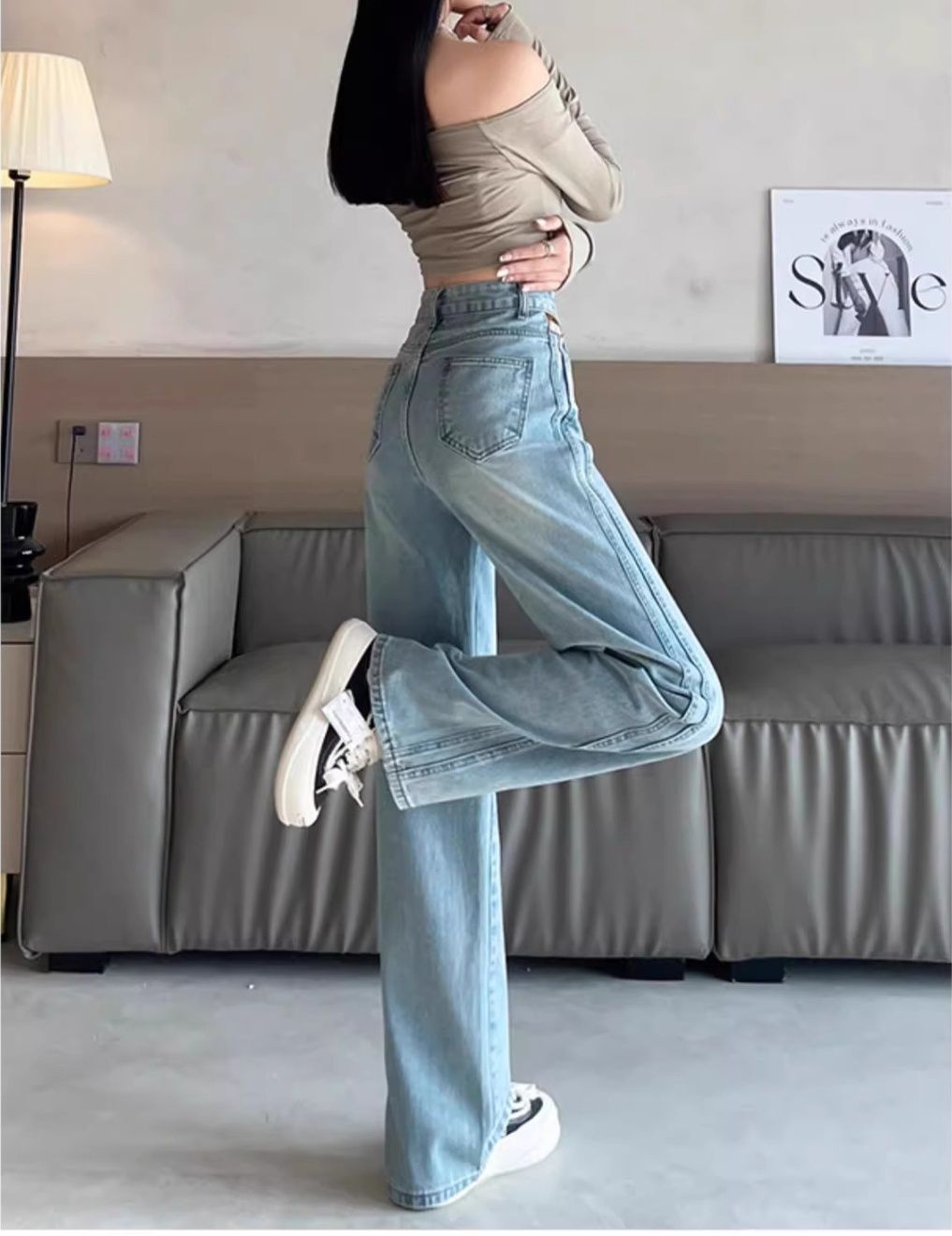 フレアパンツ ヴィンテージ風ハイウエストフレアパンツ