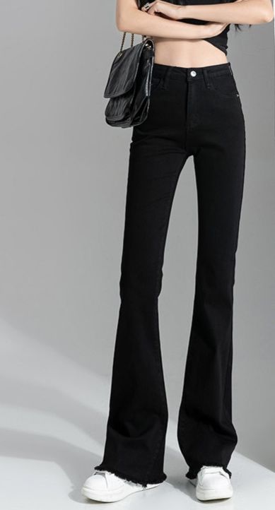 フレアパンツ 裾切りっぱなしハイウエストフレアデニムパンツ