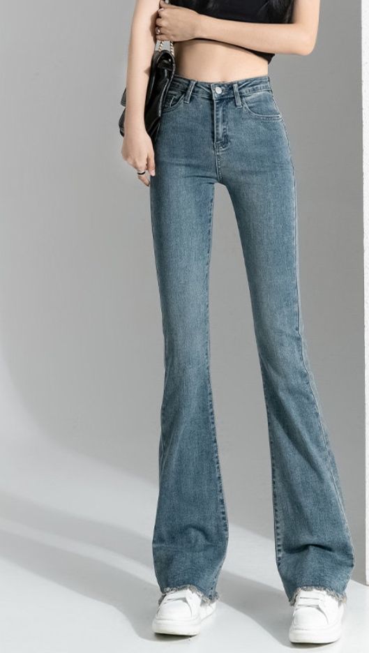 フレアパンツ 美脚見せハイウエストフレアデニムパンツ