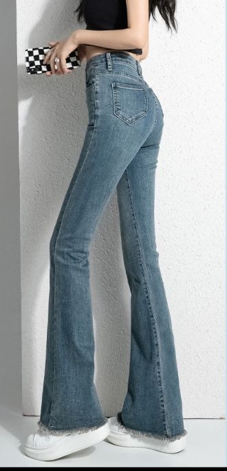 フレアパンツ 美脚見せハイウエストフレアデニムパンツ