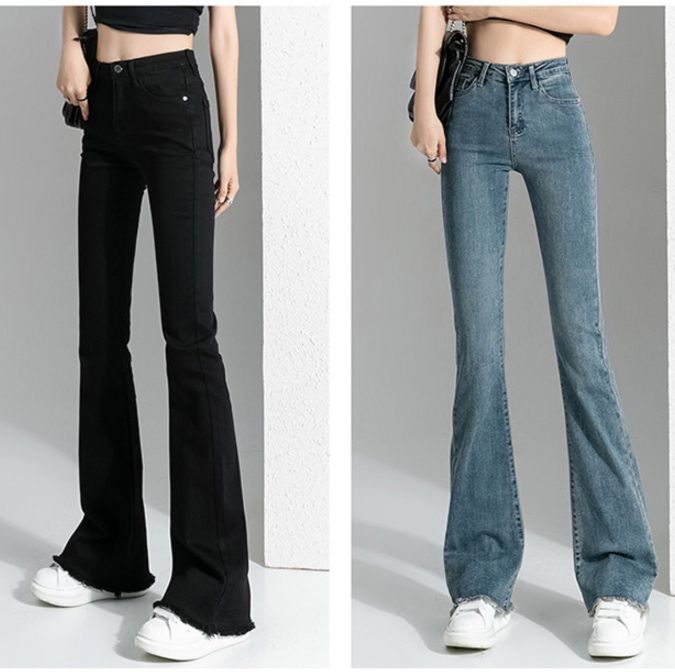 フレアパンツ 美脚見せハイウエストフレアデニムパンツ