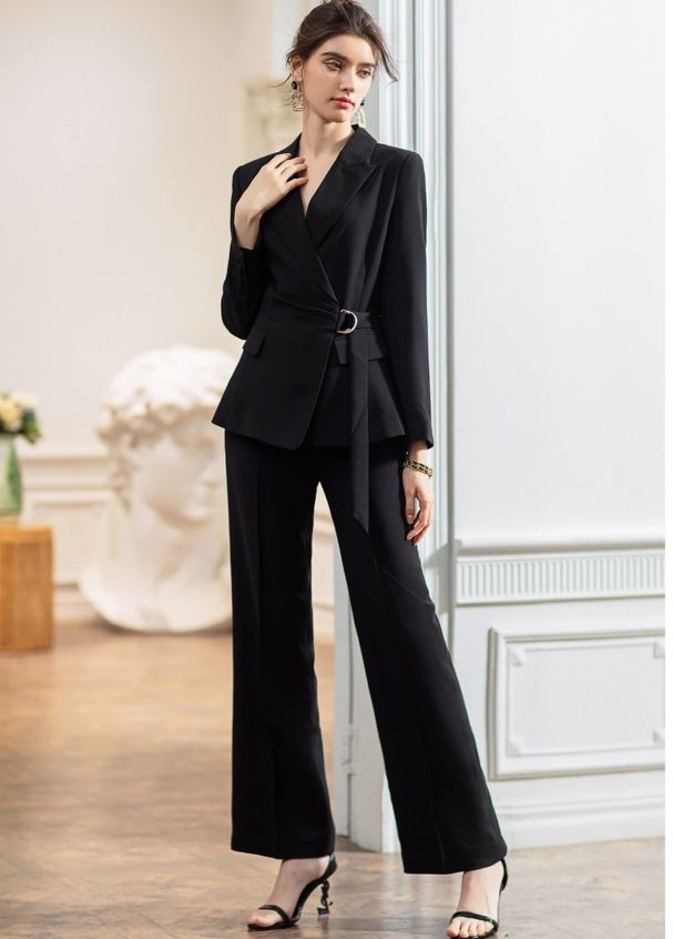 フレアパンツ ウエストリボン付きフレアパンツスーツセット