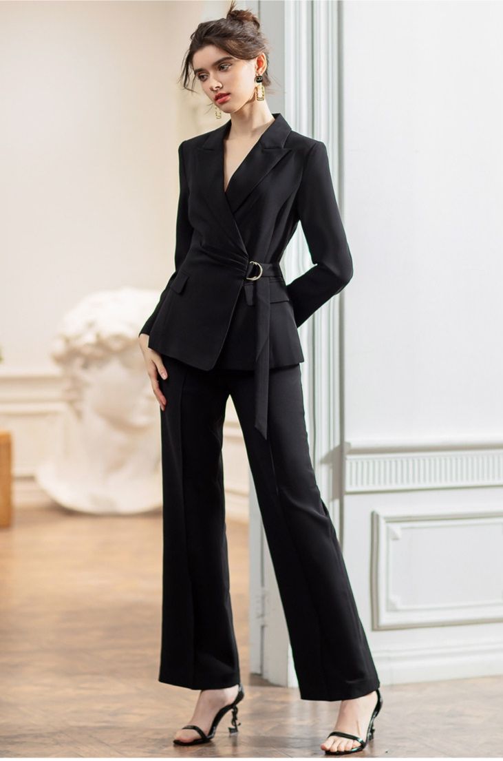 フレアパンツ ウエストリボン付きフレアパンツスーツセット