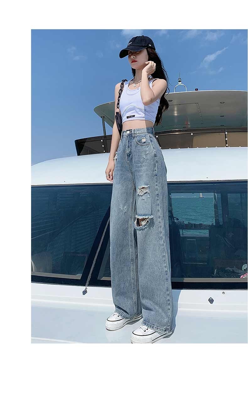 フレアパンツ ダメージ加工ゆったりフレアデニム
