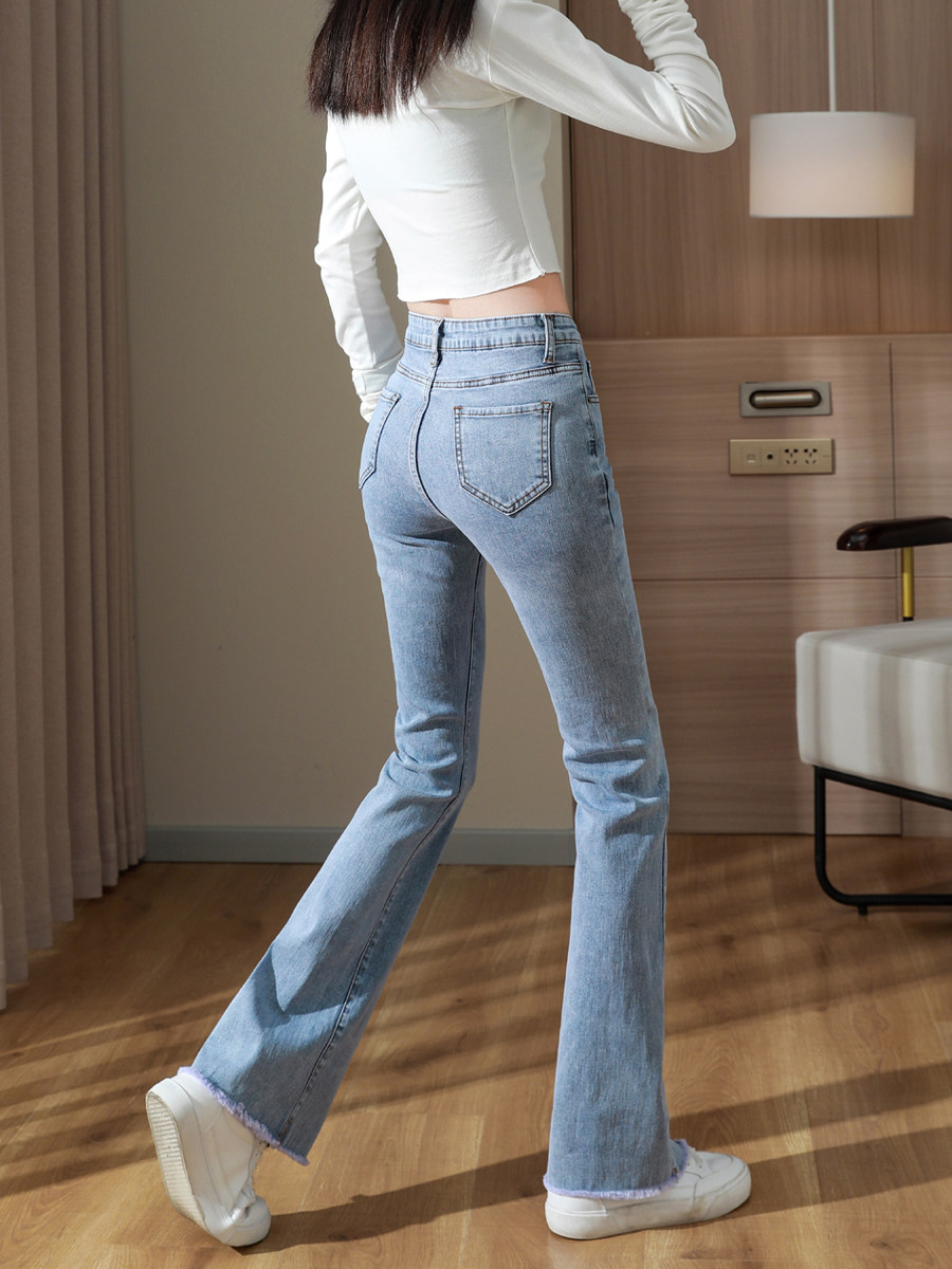 フレアパンツ 美脚見せハイウエストフレアデニムパンツ デニム|フレア