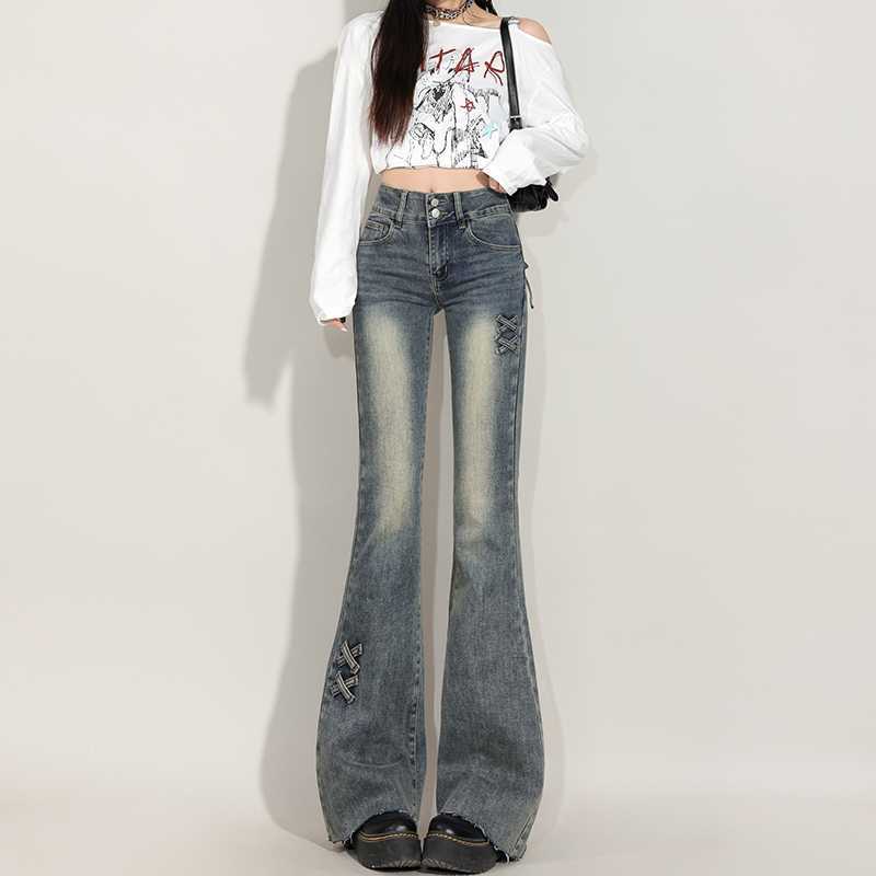 フレアパンツ 裾広がりヴィンテージ加工デニムフレアパンツ