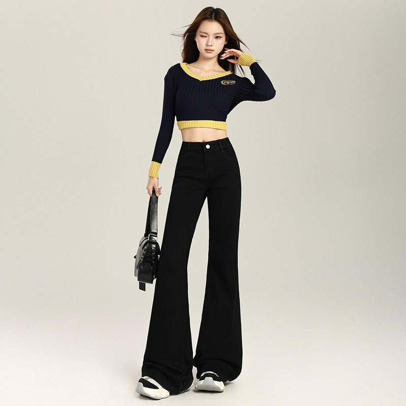 フレアパンツ 美脚見せハイウエストフレアパンツデニム