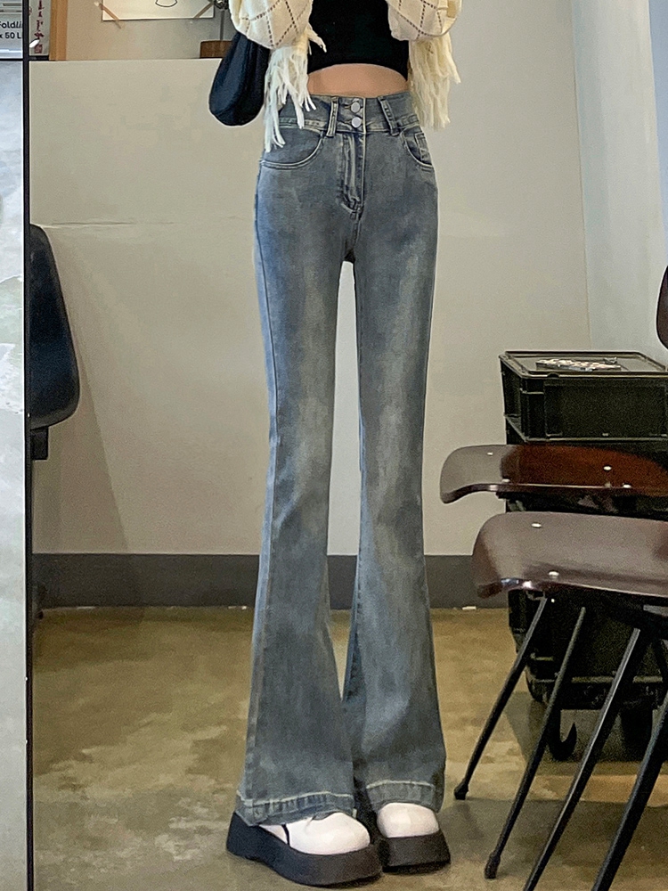 フレアパンツ 復刻風ハイウエストフレアデニム