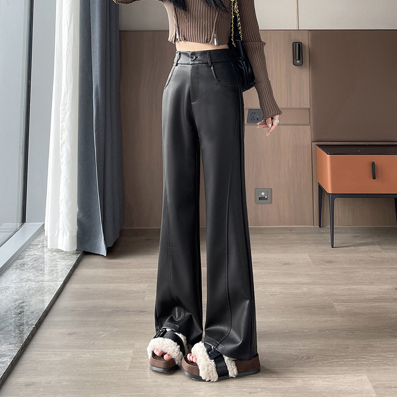 フレアパンツ 合成皮革調フレアパンツハイウエストワイド