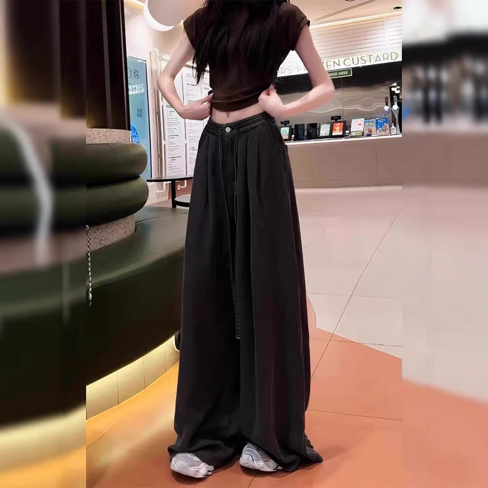 フレアパンツ ゆったり広がる裾デニムパンツ