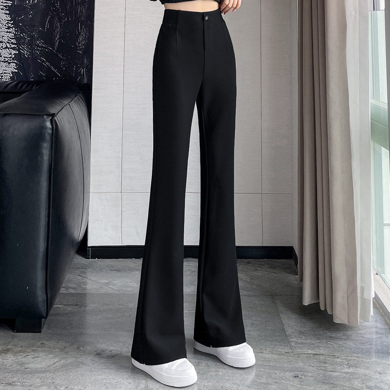 フレアパンツ リブ仕様ストレッチフレアパンツ