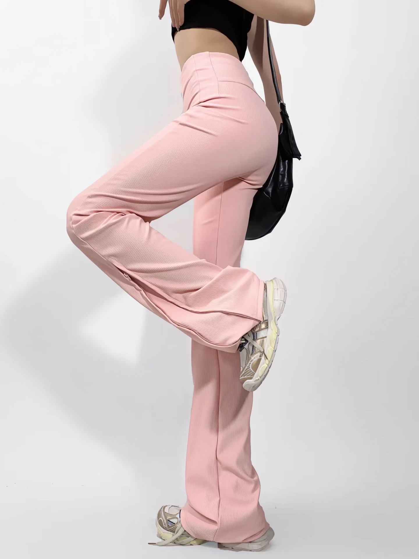 フレアパンツ すっきりシルエット リブフレアパンツ
