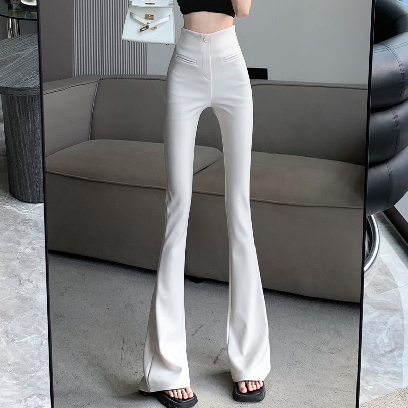 フレアパンツ 美脚見えハイウエスト裾広がりスラックス