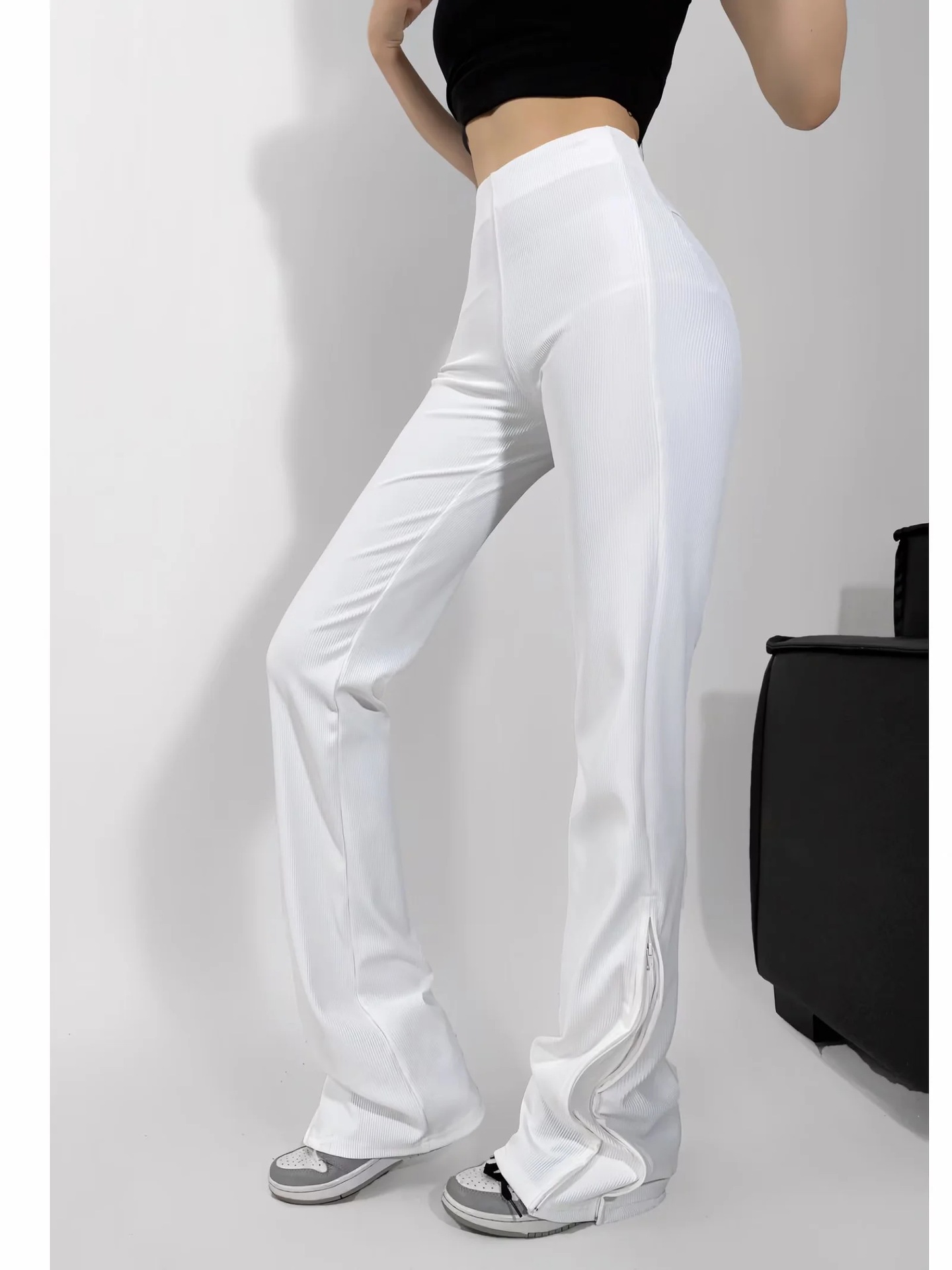 フレアパンツ すっきりシルエット リブフレアパンツ