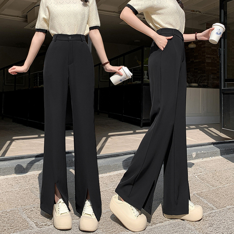 フレアパンツ 裾スリット入り美脚フレアスラックス