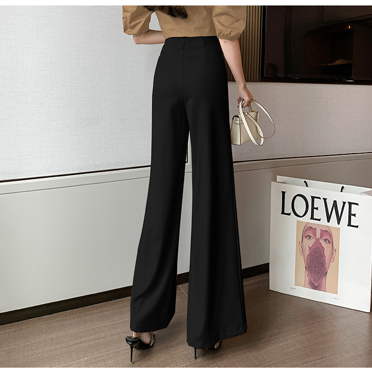 フレアパンツ 装飾ボタン付きハイウエストフレアスラックス