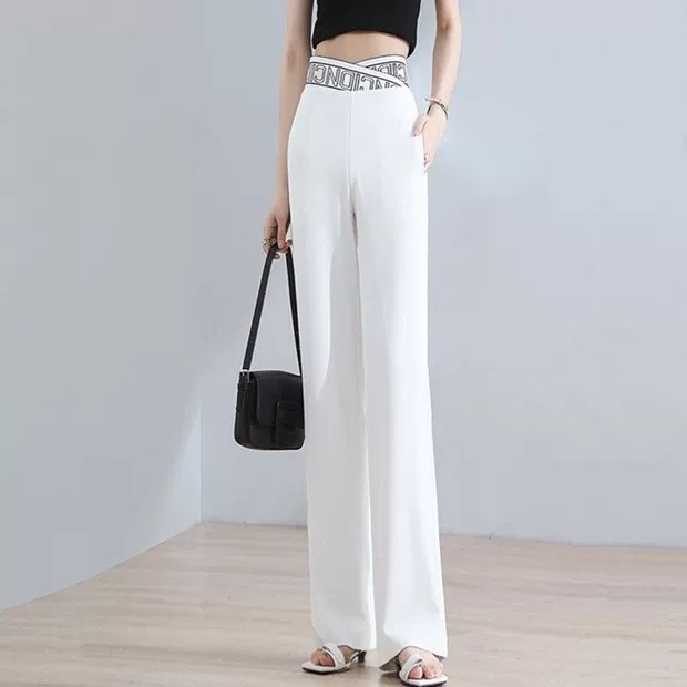 フレアパンツ ロゴ入りウエストベルト付きフレアスラックス