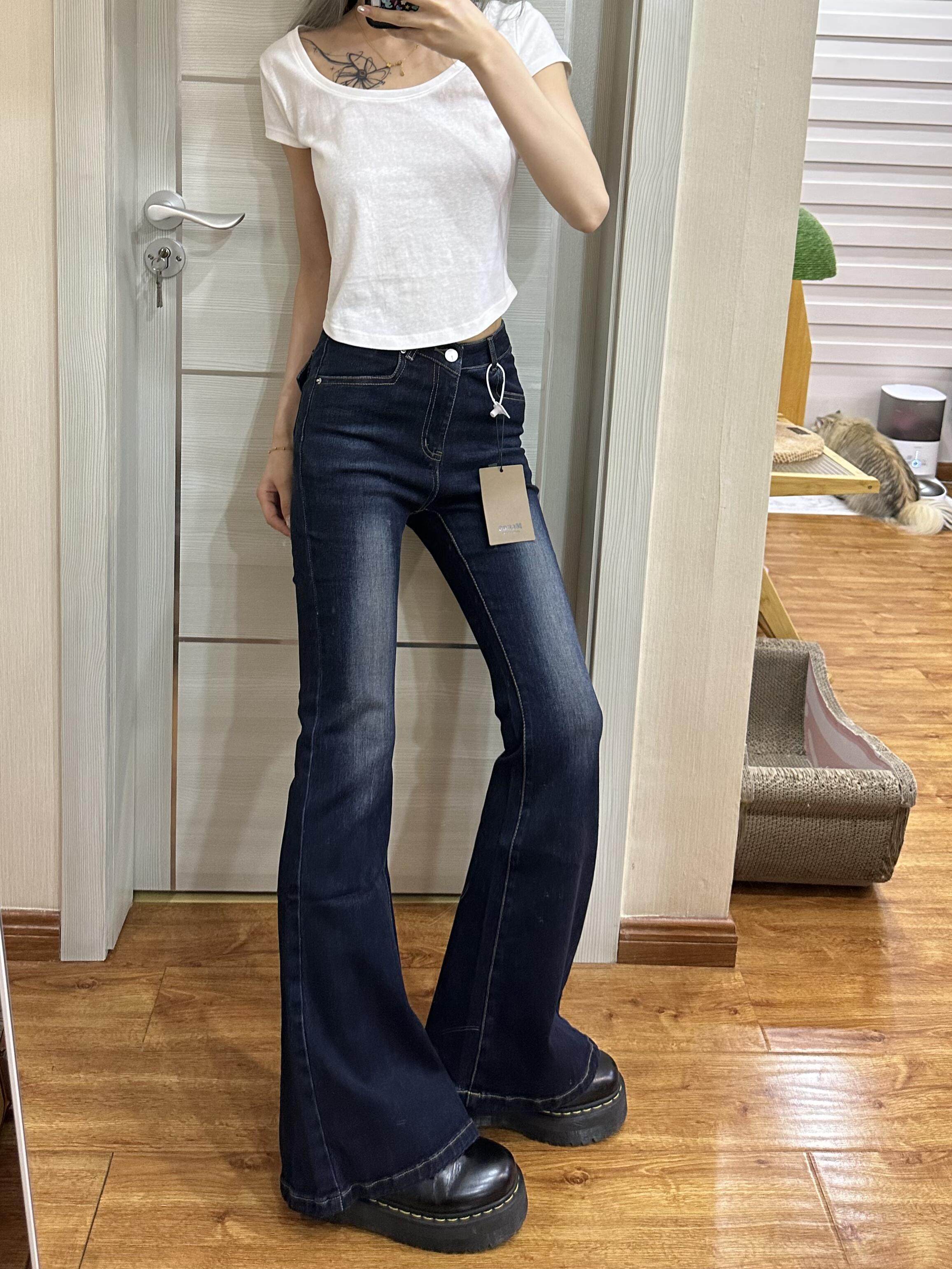 フレアパンツ 美脚効果抜群ハイウエストフレアデニムパンツ