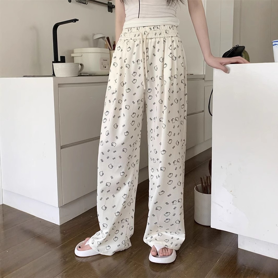 フレアパンツ 小さな図柄がかわいいゆったりフレアパンツ