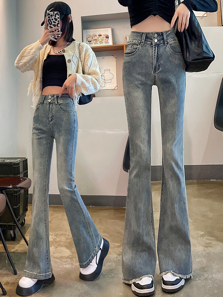 フレアパンツ 復刻風ハイウエストフレアデニム