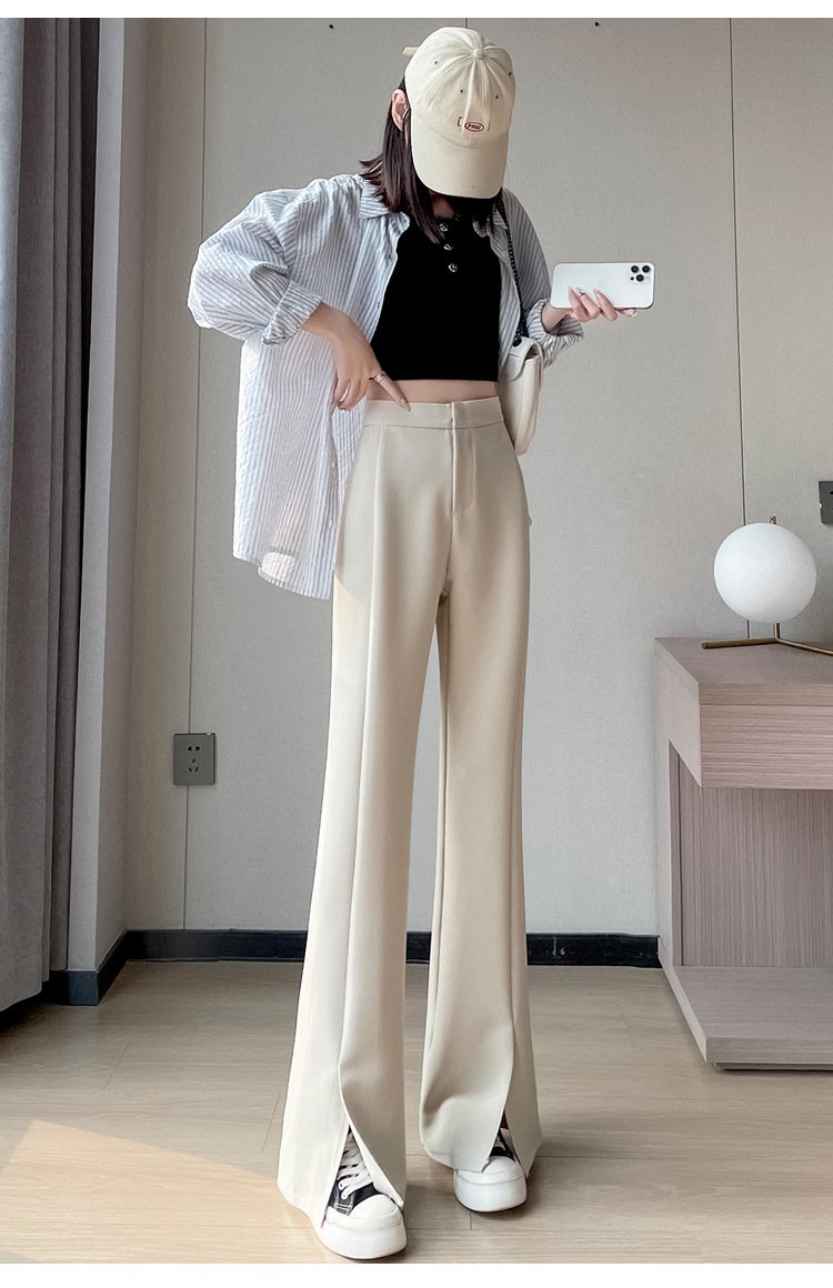 フレアパンツ 美脚スリットフレアスラックス