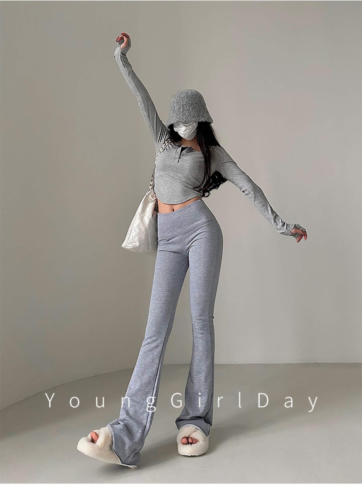 フレアパンツ すっきりシルエットリブフレアパンツ