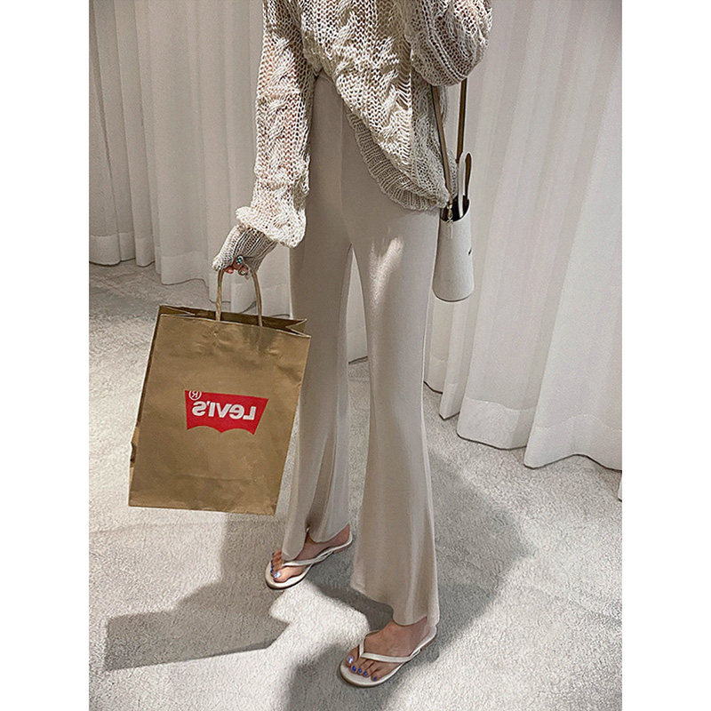 フレアパンツ リブ編み美脚フレアパンツ