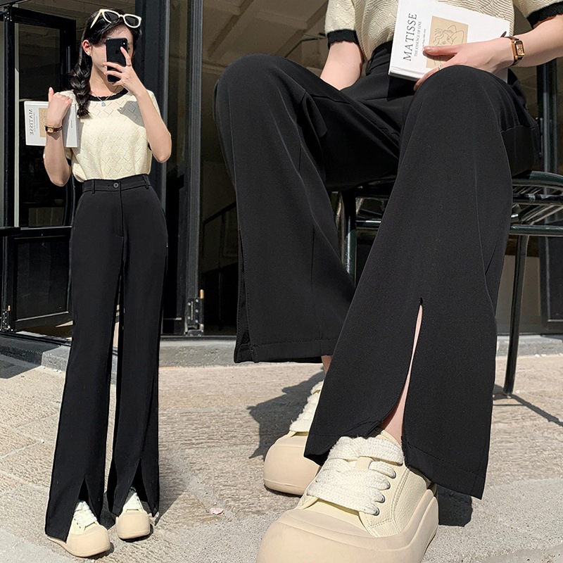 フレアパンツ 裾スリット入り美脚フレアスラックス