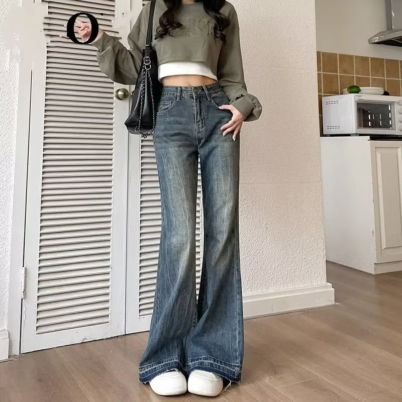 フレアパンツ ヴィンテージ風ハイウエストフレアデニムパンツ