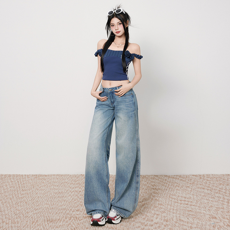 フレアパンツ 美脚強調ワイドフレアデニム