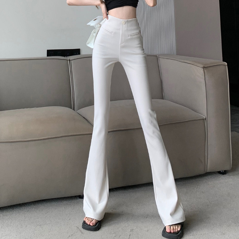 フレアパンツ 美脚見えハイウエスト裾広がりスラックス