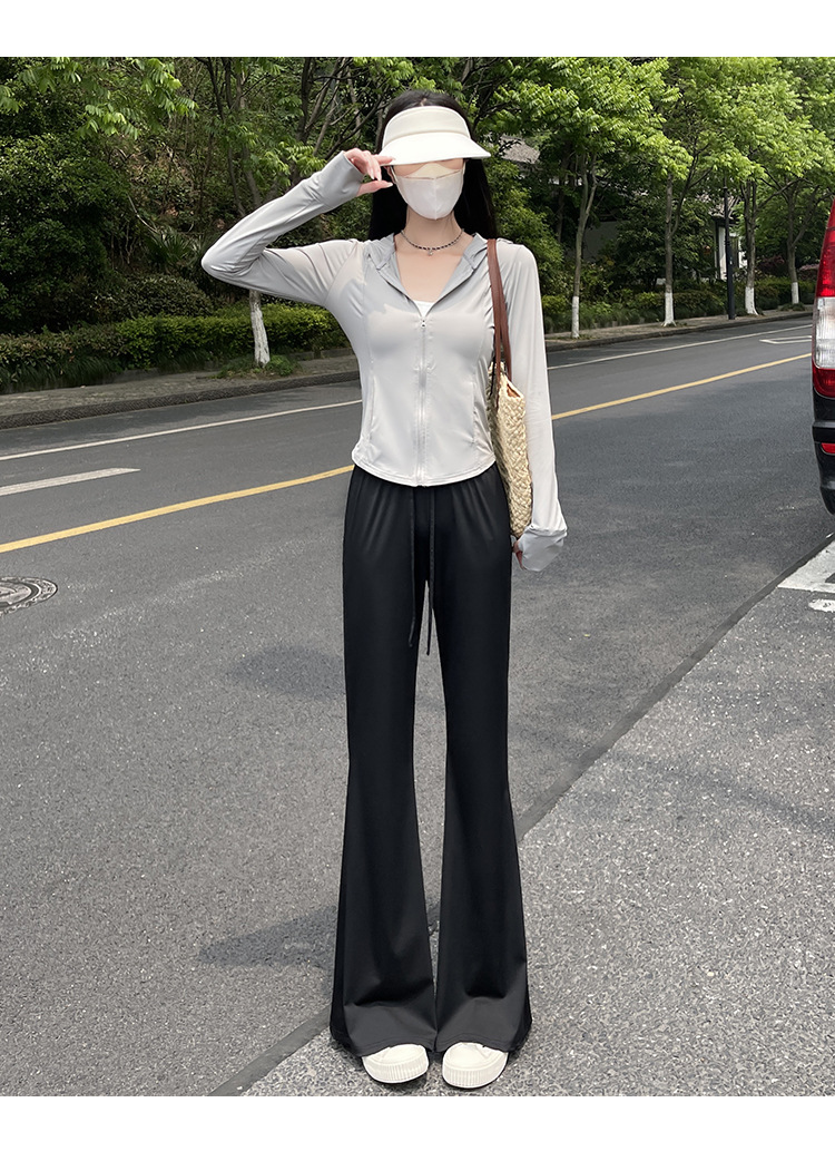 フレアパンツ 涼感ゆったりフレアスラックス