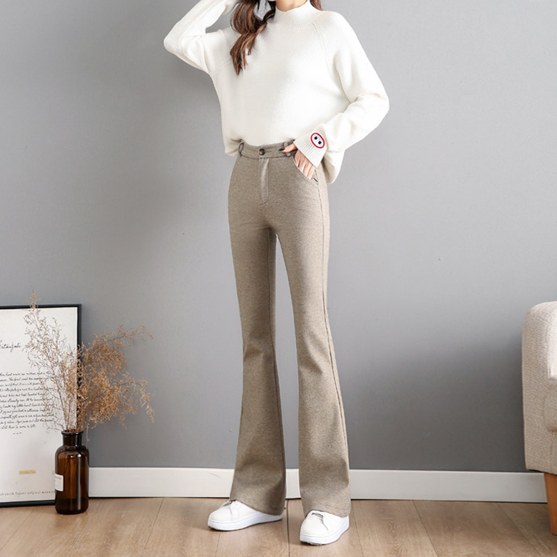 フレアパンツ 美脚見え裾広がりニットフレアスラックス