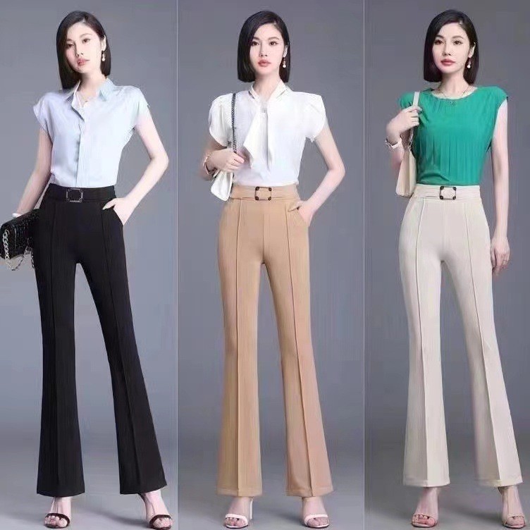 フレアパンツ 美脚魅せセンタープレスフレアスラックス