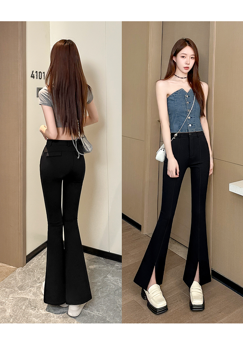 フレアパンツ 裾スリット入り美脚フレアスラックス