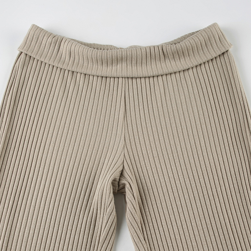 フレアパンツ 上質リブ編みフレアパンツ