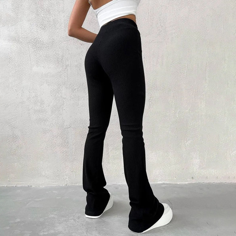 フレアパンツ なめらかシルエット リブフレアパンツ