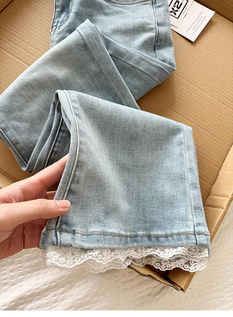 フレアパンツ レース裾フリルデニムフレア