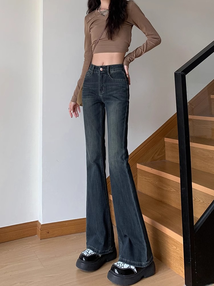 フレアパンツ 高腰美脚フレアデニム
