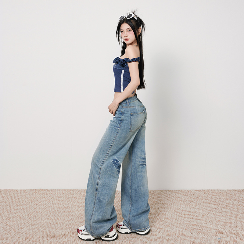 フレアパンツ 美脚強調ワイドフレアデニム